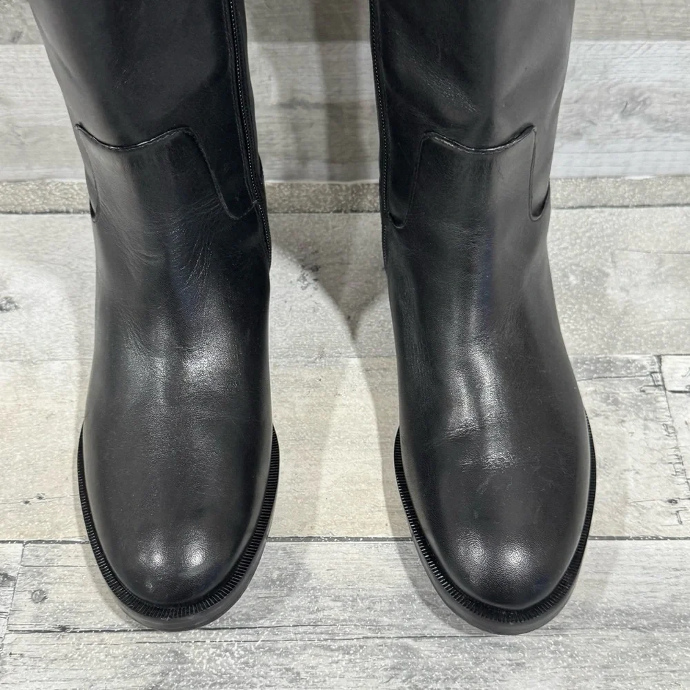 TORY BURCH EVERLY STRAP RIDING BOOTS - BLACK LEATHER - SZ - 5.5